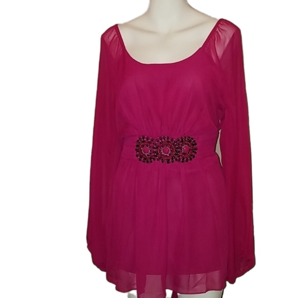 New ECI New York Womens Sz L Fusicia Pink Blouse